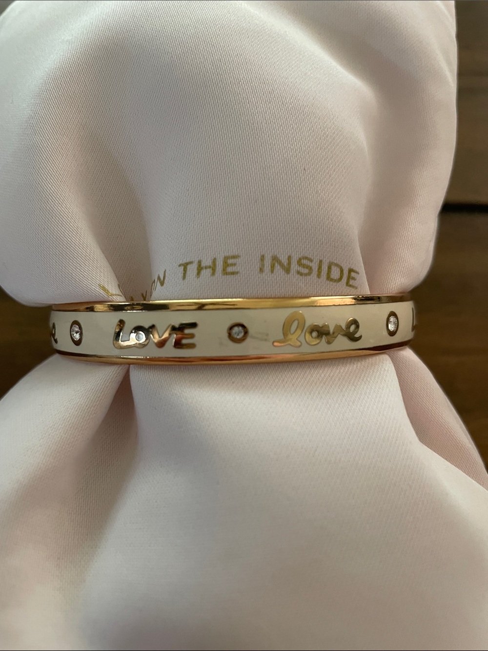 Brighton "Lotta Love" Cream Enamel Gold-Tone Hinged Bangle Bracelet – Rare